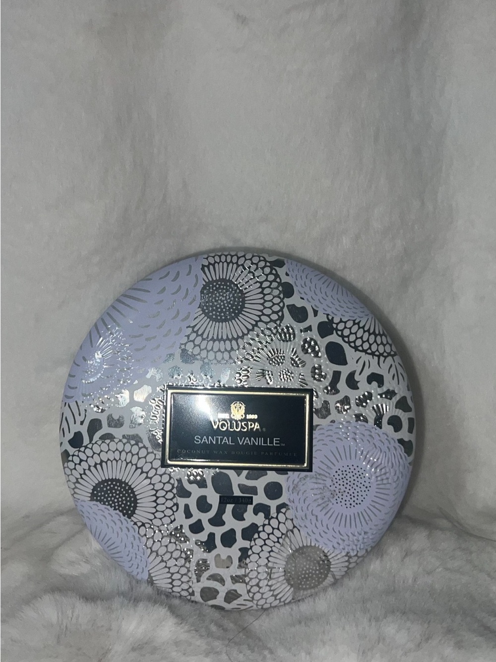 Voluspa Lavender & Silver Floral Decorative Tin Candle